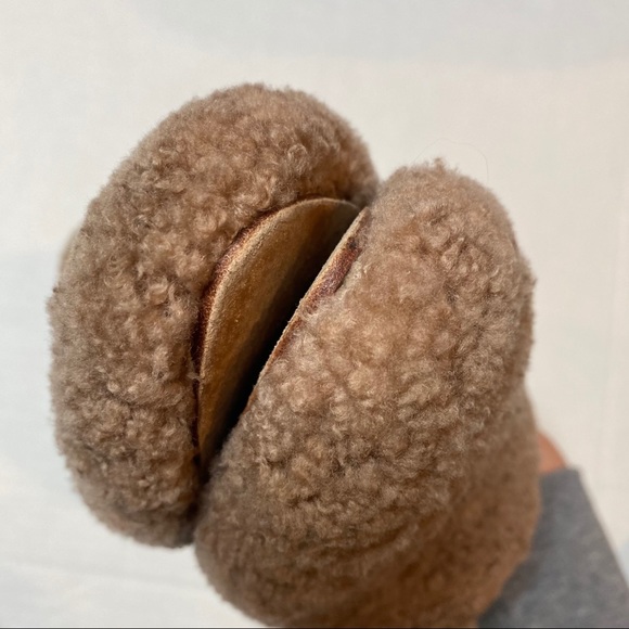 Vince Gaia Shearling Sherpa Mules Block Heel Tan - Picture 9 of 10